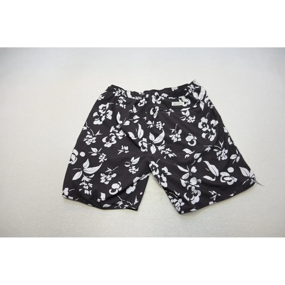 Fair‎ Harbor Swim Trunks Men XL Black White Floral Stretch Lined Surf Excellent